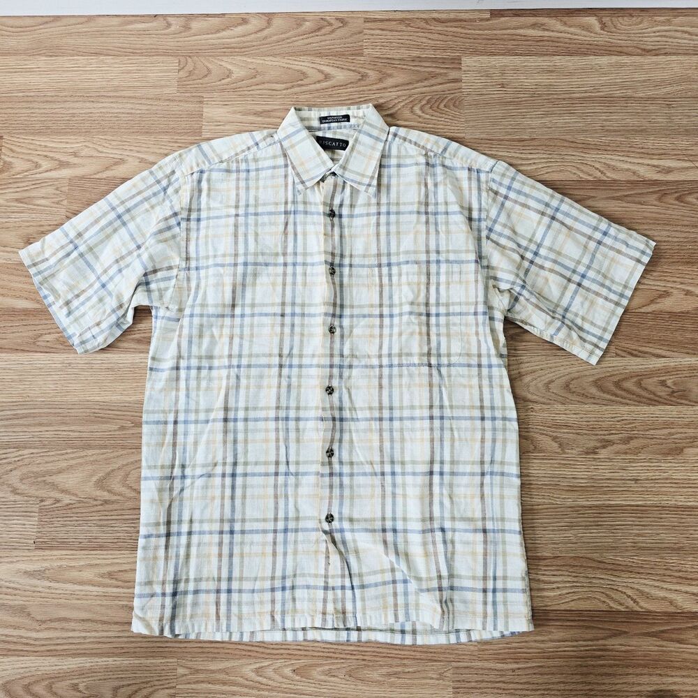 Riscatto Italia Striped Men Sz M Hidden Oxford Short Sleeve Button Up